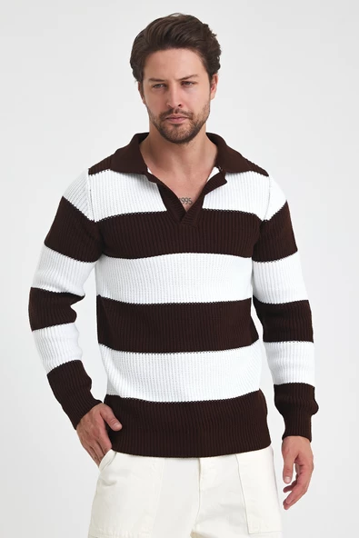 Erkek Renk Bloklu Regular Polo Yaka Triko Kazak - 12