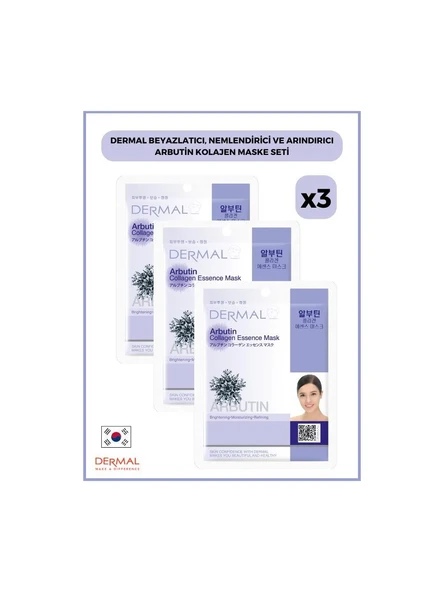 Dermal Beyazlatıcı, Nemlendirici Ve Arındırıcı Arbutin Kolajen Maske 23gr3 Adet ürün görseli 1