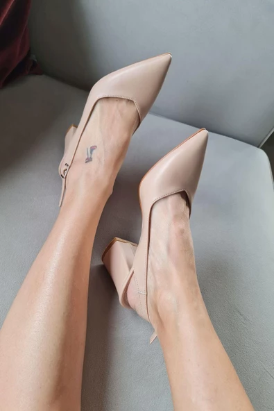 10 30 Topukla Kadın Arkası Açık Kalın Topuklu Stiletto Ayakkabı