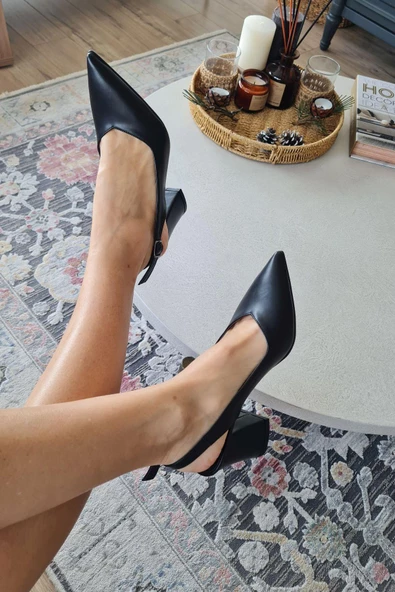 10 30 Topukla Kadın Arkası Açık Kalın Topuklu Stiletto Ayakkabı - 7