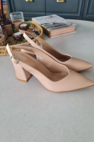 10 30 Topukla Kadın Arkası Açık Kalın Topuklu Stiletto Ayakkabı - 4