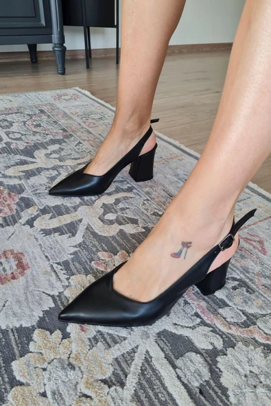 10 30 Topukla Kadın Arkası Açık Kalın Topuklu Stiletto Ayakkabı - 6