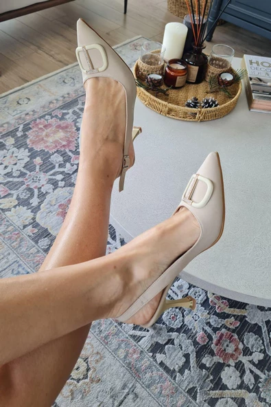 10 T TOKA Topukla Kadın Toka Detaylı Arkası Açık Stiletto Kadeh Topuk Abiye Ayakkabı - Resim 8