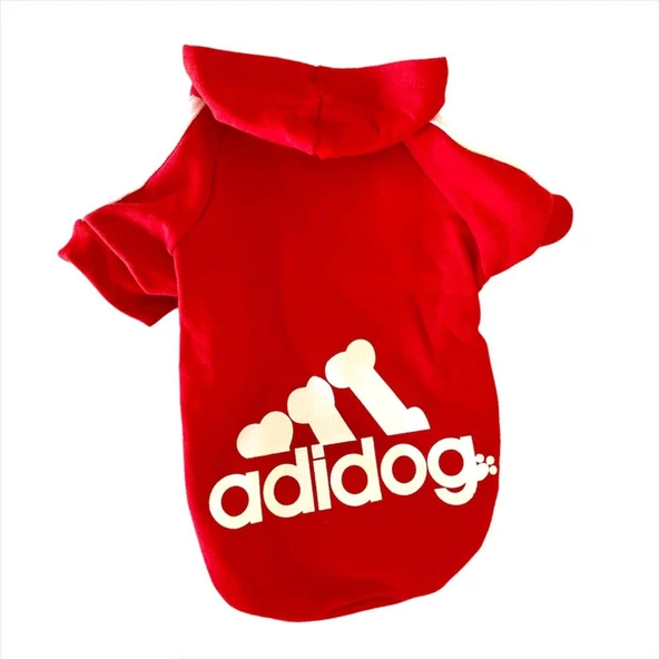 Kırmızı Adidog Kapşonlu Köpek Sweatshirt Köpek Kazağı - 2