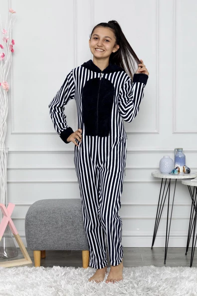 Nisanca Desenli Kışlık Kız Çocuk Polar Tulum Pijama Takımı - 12