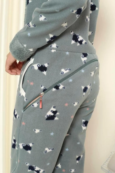 Nisanca Desenli Kışlık Kız Çocuk Polar Tulum Pijama Takımı - 10