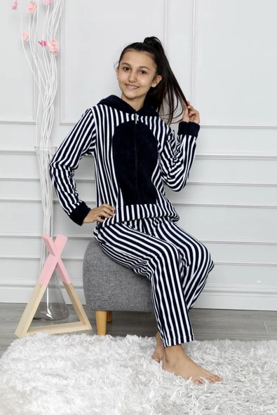 Nisanca Desenli Kışlık Kız Çocuk Polar Tulum Pijama Takımı - 11