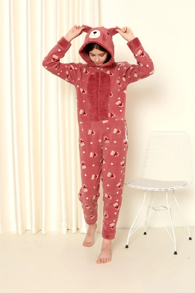 Nisanca Desenli Kışlık Kız Çocuk Polar Tulum Pijama Takımı - 3