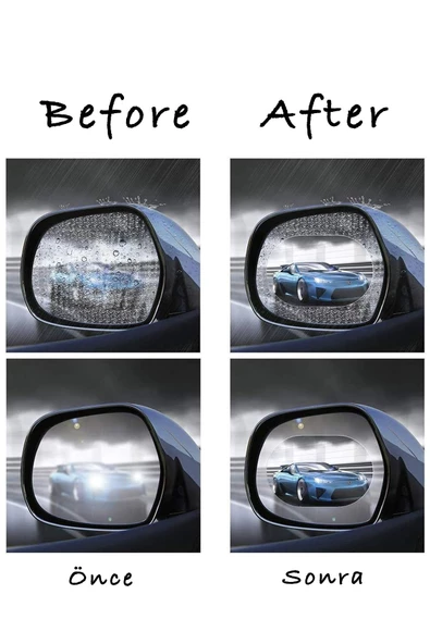 Oto Yan Ayna Yağmur Cam Film 2 Adet - Buğu Önleyici & Su Tutmaz Film - 4