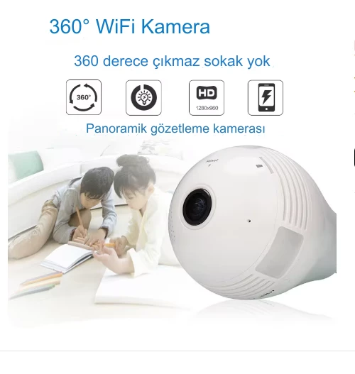 Panoramik 360 Ampul Kamera E27 Duy Girişli LED WiFi IP Kamera V380 PRO