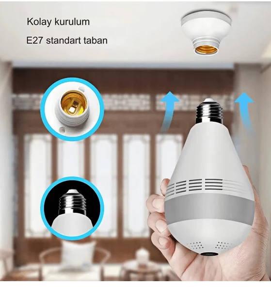 Panoramik 360 Ampul Kamera E27 Duy Girişli LED WiFi IP Kamera V380 PRO - 4