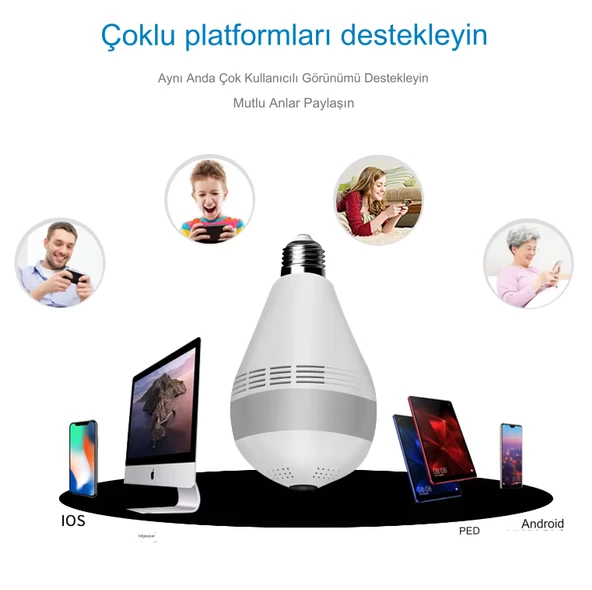 Panoramik 360 Ampul Kamera E27 Duy Girişli LED WiFi IP Kamera V380 PRO - 2
