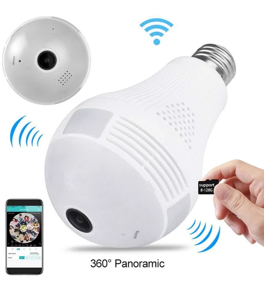 Panoramik 360 Ampul Kamera E27 Duy Girişli LED WiFi IP Kamera V380 PRO - 5