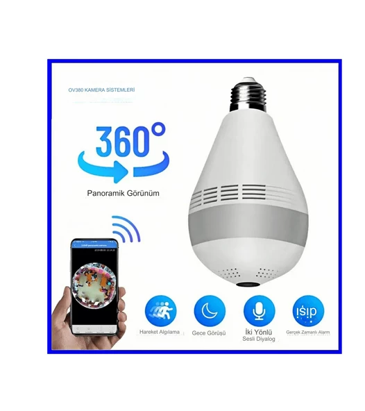 Panoramik 360 Ampul Kamera E27 Duy Girişli LED WiFi IP Kamera V380 PRO - 3