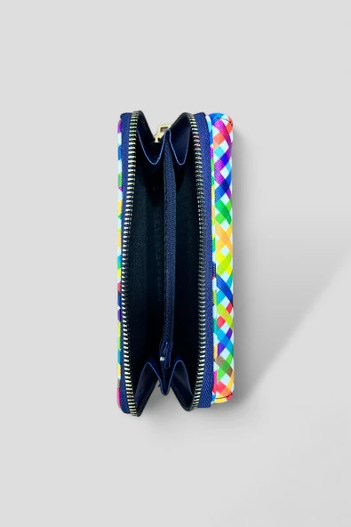 Me-vo Kadın Çizgili Kağıt Para ve Kartlık Bölmeli Büyük Boy Cüzdan - Resim 3