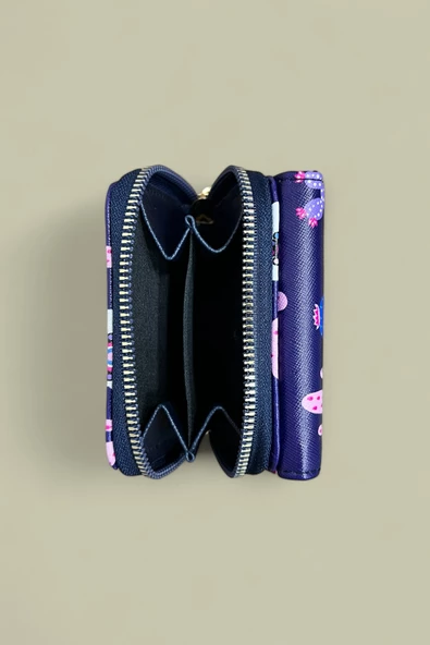 Me-vo Lacivert Renkli Sevimli Deve Desenli Kağıt Para ve Kartlık Bölmeli Cüzdan - Resim 4