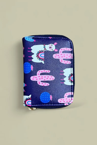 Me-vo Lacivert Renkli Sevimli Deve Desenli Kağıt Para ve Kartlık Bölmeli Cüzdan - Resim 2