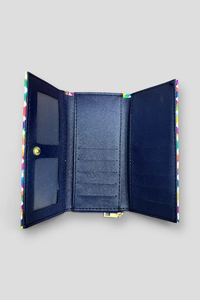 Me-vo Kadın Çizgili Kağıt Para ve Kartlık Bölmeli Büyük Boy Cüzdan - Resim 2