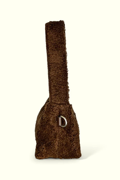 Me-vo Kadın Peluş Tüylü Deri Zincir Örgü Omuz Askılı Mini Baget El ve Omuz Çantası - Resim 2