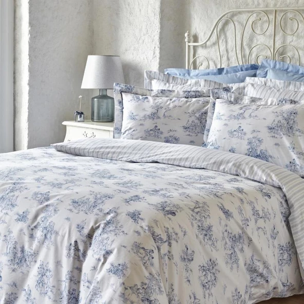 Karaca Home Parisien Mavi Çift Kişilik Percale Nevresim Takımı - 2