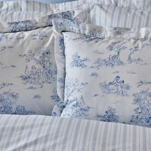 Karaca Home Parisien Mavi Çift Kişilik Percale Nevresim Takımı - 5