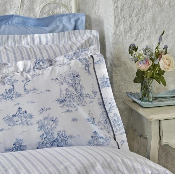 Karaca Home Parisien Mavi Çift Kişilik Percale Nevresim Takımı - 4