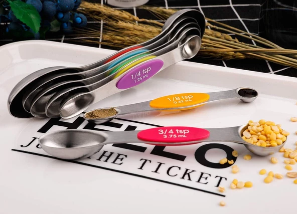 Valkyrie 8 Adet Çift Taraflı Manyetik Ölçü Kaşığı Seti Mıknatıslı Paslanmaz Çelik - 8