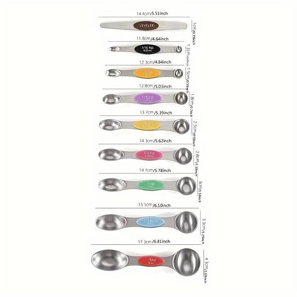 Valkyrie 8 Adet Çift Taraflı Manyetik Ölçü Kaşığı Seti Mıknatıslı Paslanmaz Çelik - 7