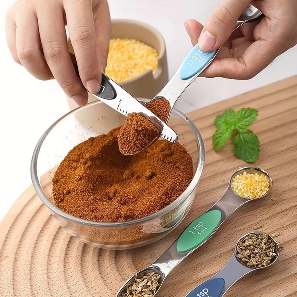 Valkyrie 8 Adet Çift Taraflı Manyetik Ölçü Kaşığı Seti Mıknatıslı Paslanmaz Çelik - 6