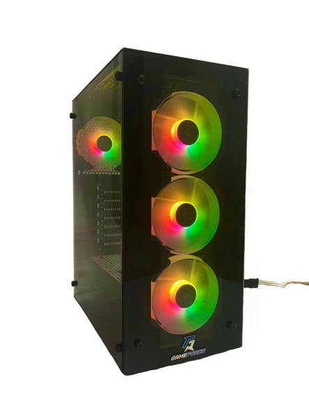 GAMEFORCE GLASS (600W 80+) 4x120mm RGB Kontr. ve Kmn. Fan Oyuncu Kasa