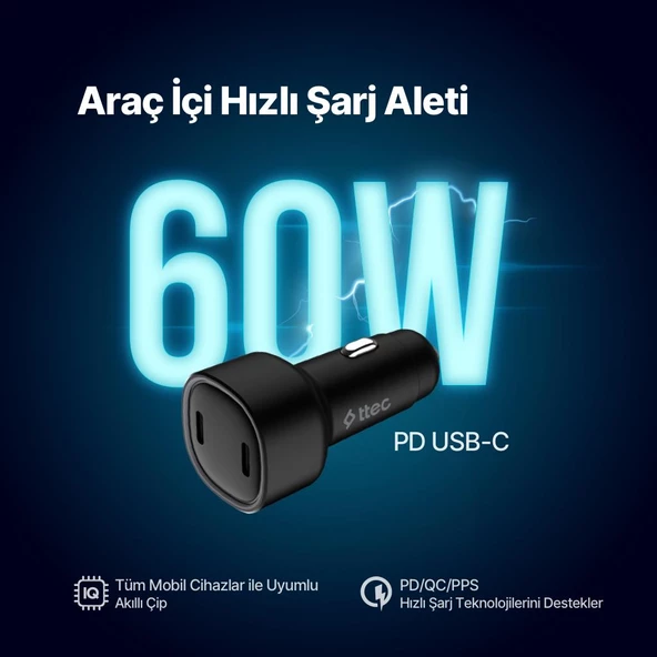 Ttec Şarj Akım Korumalı 60W Çift Pd Giriş Araç Çakmaklık Şarjı Tüm Araçlarla Uyumlu Araç Şarj Başlık - 2