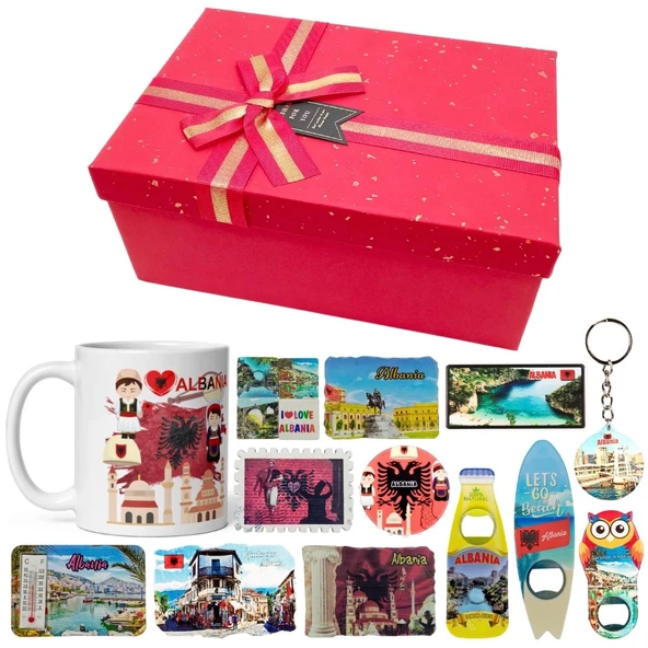 Arnavutluk Hediye Kutusu 10 Parça Kupa Magnet Anahtarlık Kutu ürün görseli