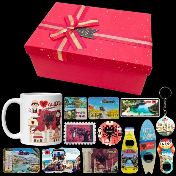 Arnavutluk Hediye Kutusu 10 Parça Kupa Magnet Anahtarlık Kutu - Resim 2