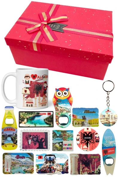 Arnavutluk Hediye Kutusu 10 Parça Kupa Magnet Anahtarlık Kutu - Resim 5