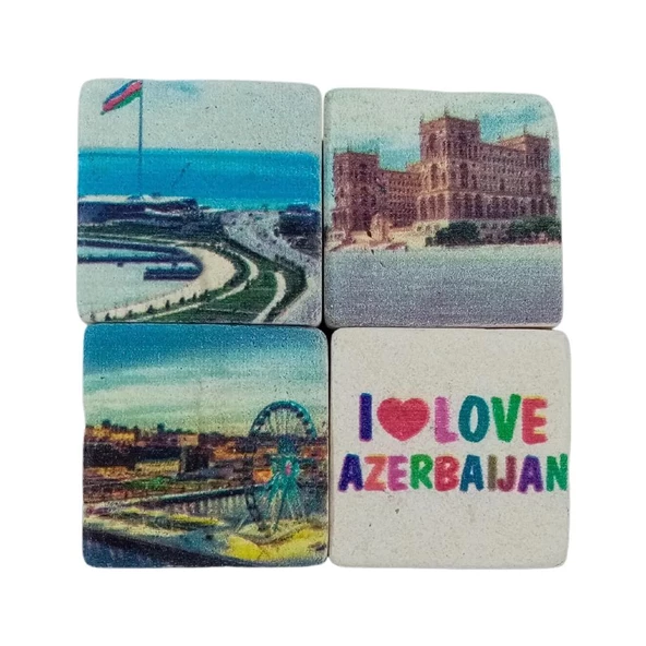 Azerbaycan Temalı Dörtlü Taş Magnet - 1
