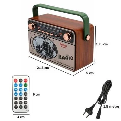 BUFFER® 503B Dekoratif Eskitme Nostalji Uzaktan Kumandalı Radyo Usb/Aux/Hafıza Kartı/Bluetooth/Şarjl - 10