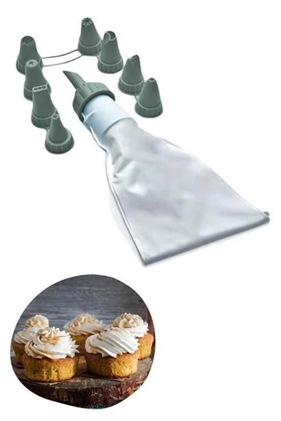 BUFFER® 9 Başlıklı Pasta Süsleme Krema Torbası Dekoratif Kek Krema Poşeti - 7