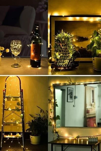 BUFFER® Peri Led Işık 10 Metre (Sarı) Pilli Aydınlatma Şerit Led Saçak Spot Süsleme - 10