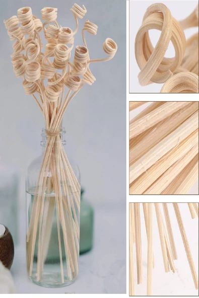 3 Adet Spiral Şekilli Aromaterapi Dağıtıcı Rattan Sopa- Ev Dekor Şişe - Koku Yağı Ahşap Difüzör Çubuk - 2