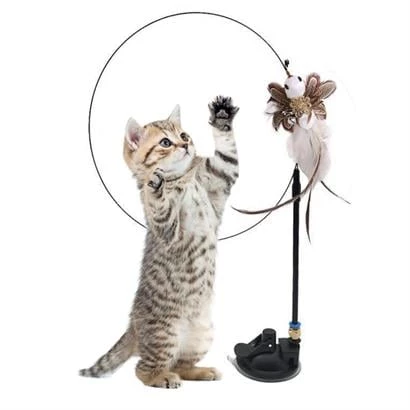 BUFFER® Vantuzlu Tüylü Zilli Olta Kedi Oyuncağı - 5