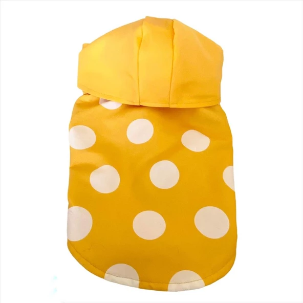 Puantiyeli Sarı Yağmurluk Kapşonlu  Köpek Yağmurluğu - 6