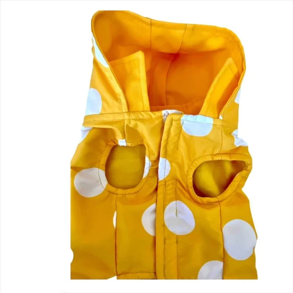 Puantiyeli Sarı Yağmurluk Kapşonlu  Köpek Yağmurluğu - 8