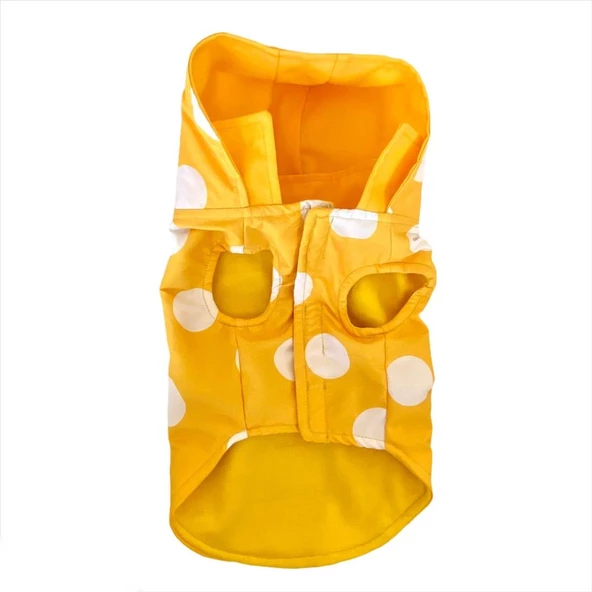 Puantiyeli Sarı Yağmurluk Kapşonlu  Köpek Yağmurluğu - 7