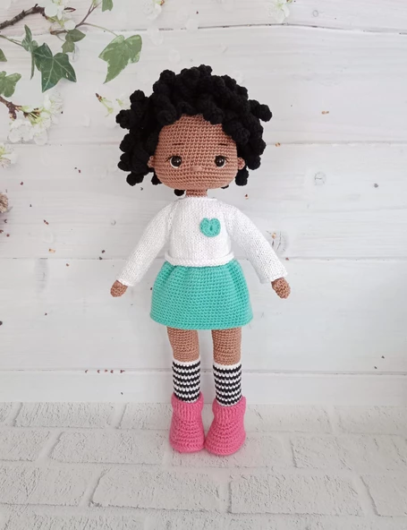 Esmer Bukle Saçlı Bebek Amigurumi Organik Oyuncak - 1