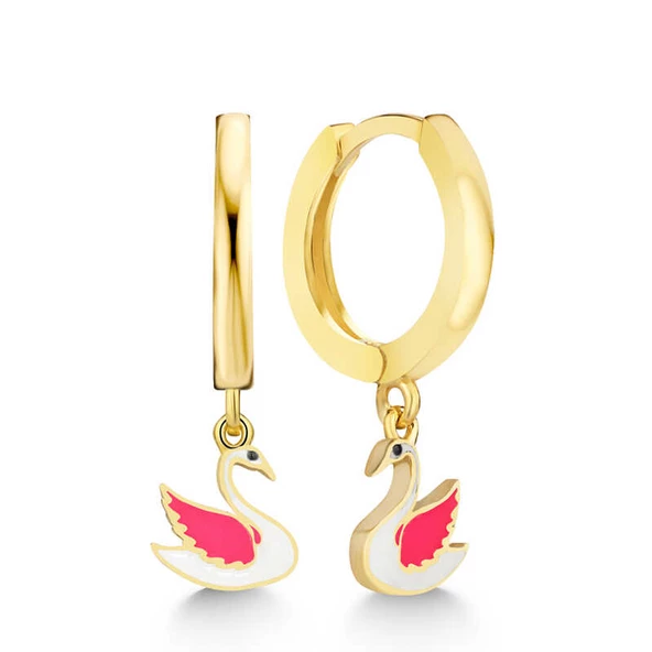 Gümüş Gold Kuğu Sallantılı Kadın Küpe - 3