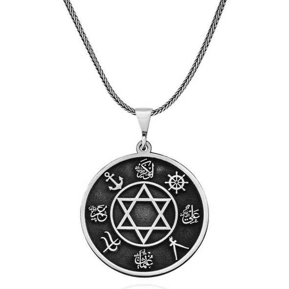 ​Gümüş Dört Halife İsimleri İşlemeli Kolye - Resim 2