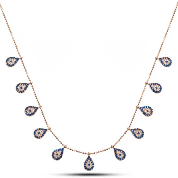 Gümüş Rose Damla Nazarlı Şans Kadın Kolye ürün görseli 1