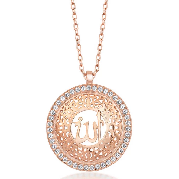 Gümüş Rose Allah Yazılı Kadın Kolye - 2