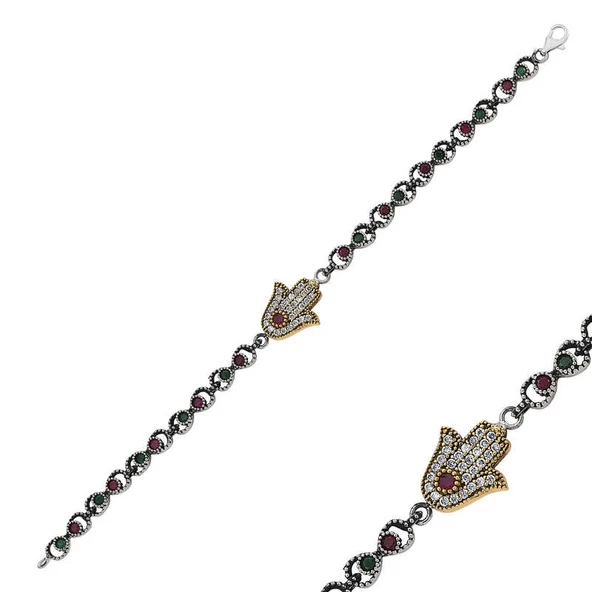 925 Ayar Gümüş Fatma Ana Eli Otantik Bileklik