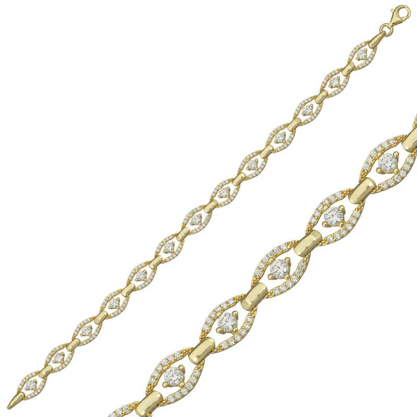 925 Ayar Gümüş Gold Oval Su Yolu Bileklik - 2